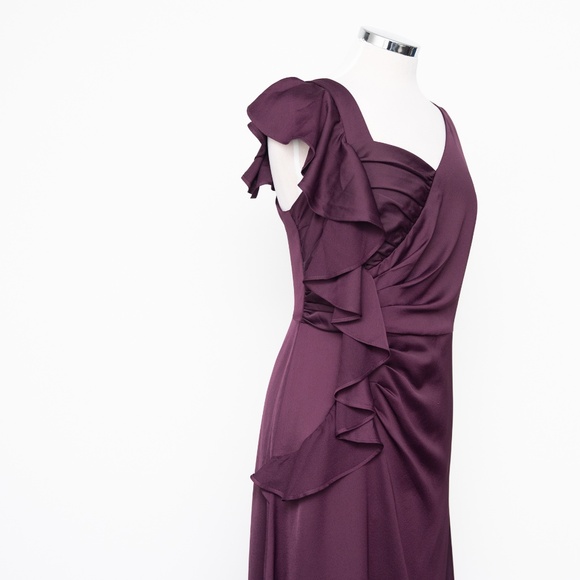 DKNY One-Shoulder Ruffle Satin Evening Gown — Size 8, Color: Purple - Picture 8 of 11